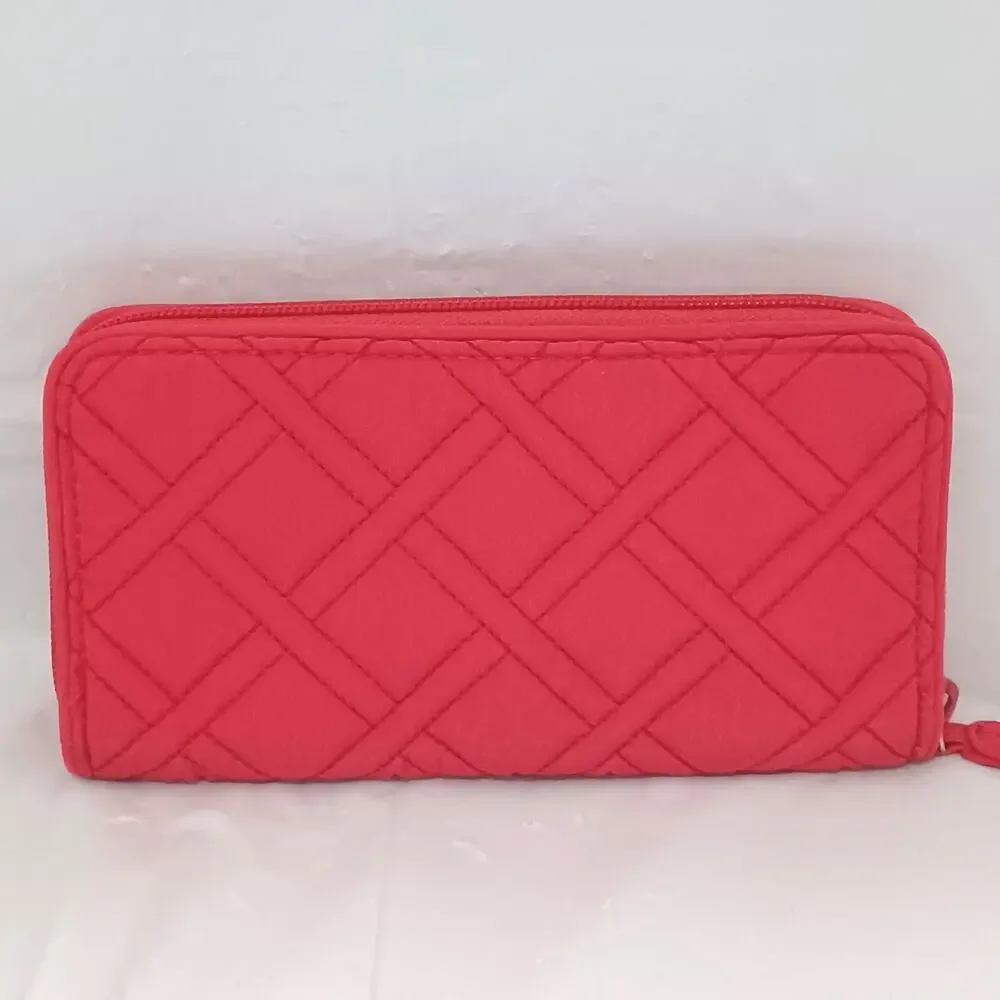 Vera Bradley Quilted Microfiber Zip Around Accordion Wallet Coral - Picture 2 of 8